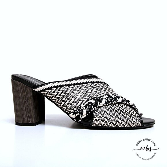 NWT Kelsi Dagger Brooklyn Cosmo Tweed Slide Block Heeled Sandals - Picture 1 of 12